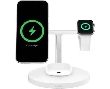 Belkin 3-in-1 Qi2 15W charging stand Apple Watch fast charge - White - Fyndvara