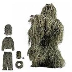 5 i 1 Ghillie Kostym 3D Kamouflagejaktkläder Warrior Ghillie Suit Inklusive Jacka,Byxor,Luva,Bärväska Ghillie Kostym För Militär, Sniper Airsoft,ForestGreen-Adults