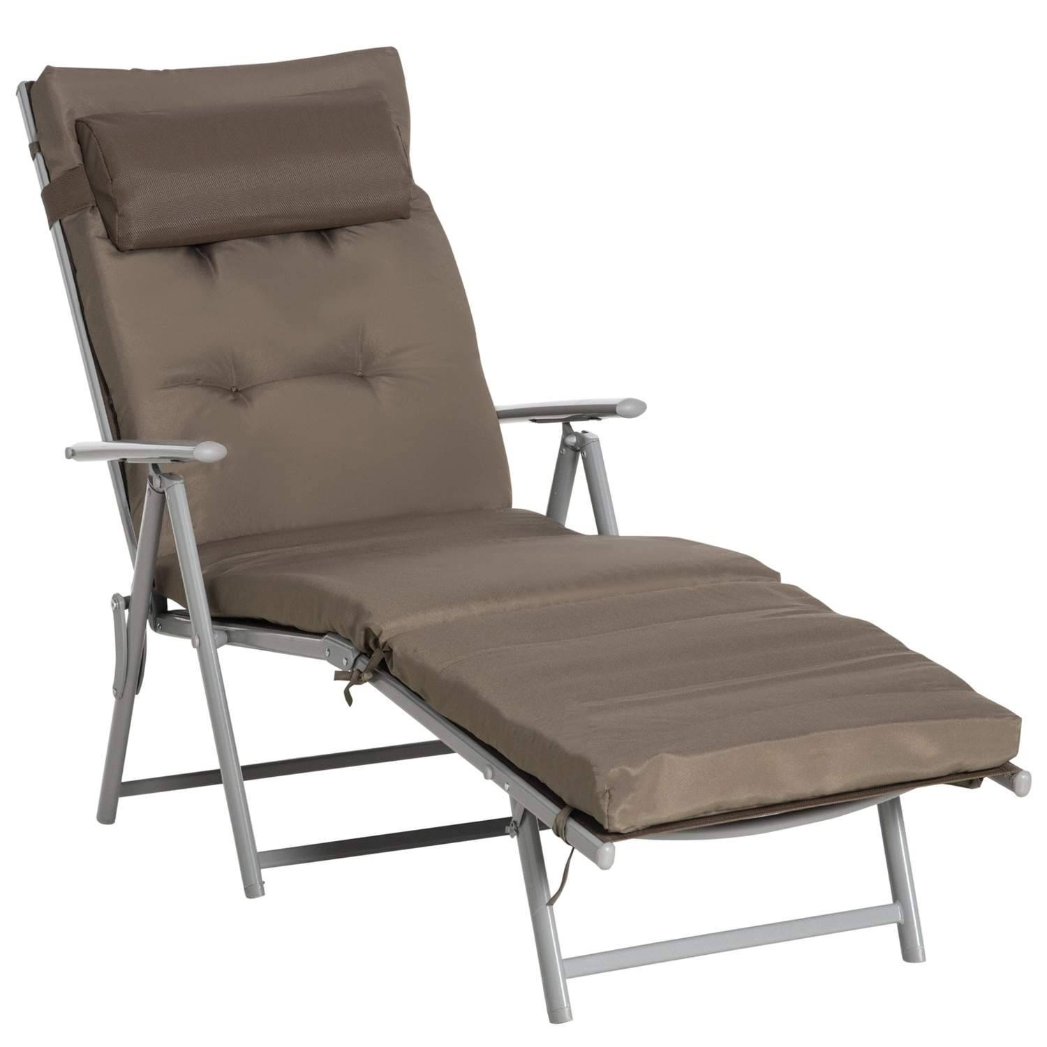 Vikbar justerbar solstol med kudde brun/silver