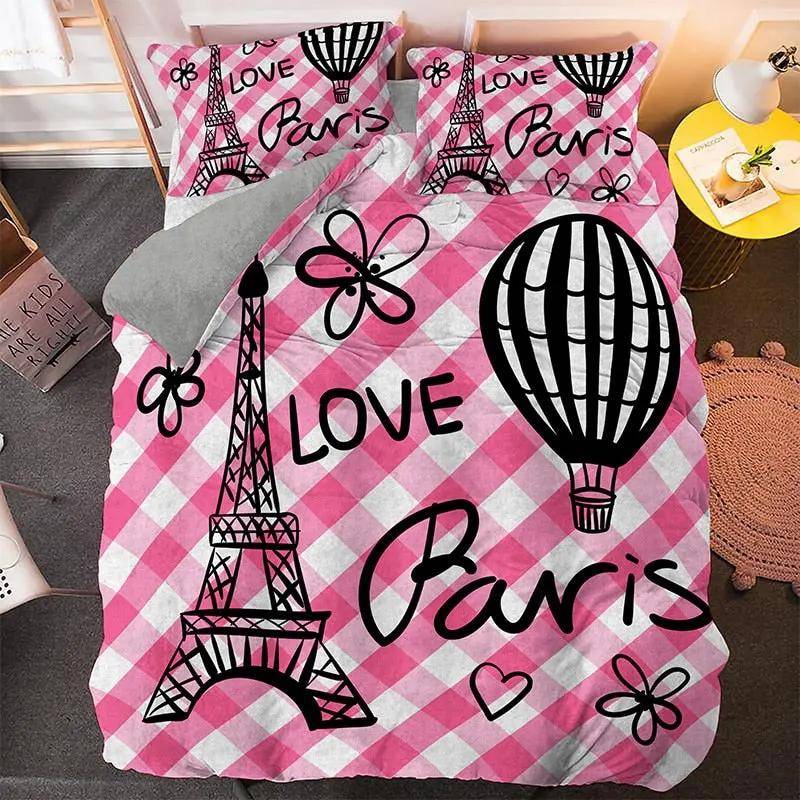 Påslakan med rutigt mönster i rosa Paris stil, 135 x 200 cm