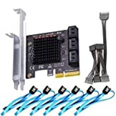 GLOTRENDS SA3026-C 6-Port PCIe X4 SATA Erweiterungskarte mit SATA und Stromkabel, kompatibel mit Windows,Linux,Mac OS,NAS