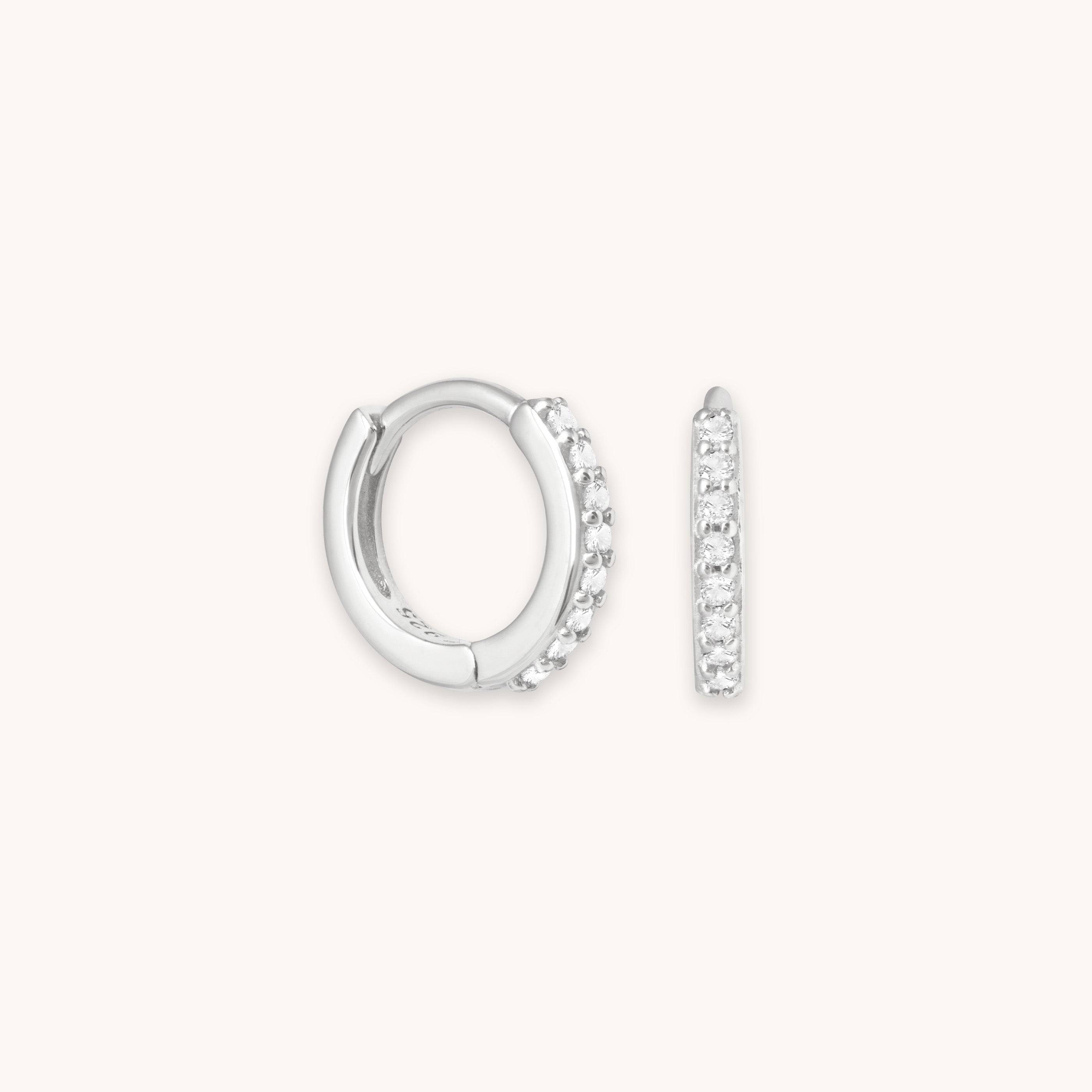 April Clear CZ Birthstone Huggies in Silver | 7mm | Birthstone Jewellery by Astrid & Miyu