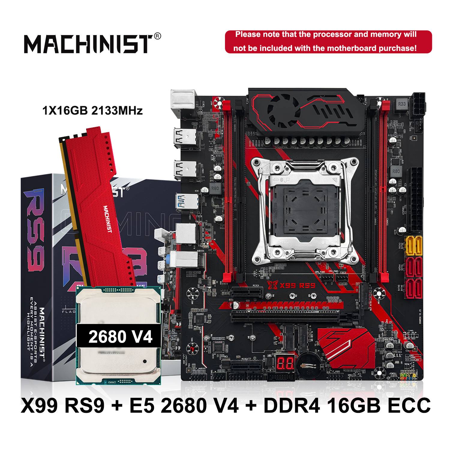 MACHINIST X99 RS9 Motherboard Optional LGA 2011-3 Xeon E5 2680 V4 Processor CPU + 16GB DDR4 ECC RAM Kit with NVME SATA M.2 M-ATX