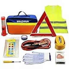 WAIZHIUA 12 st verktyg för bil nödsituationer, Europa punkteringshjälp bil säkerhetssats bilkapsel kit med varningstriangel, varningsväst, bogserlina, bilsäkerhetshammare, förvaringsväska