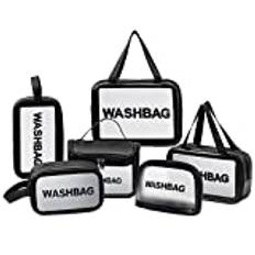 YuanDiann Transparent necessär set PVC make-up väska kosmetisk väska transparent vattentät stor resa necessär resetillbehör för kvinnor män pool badrum resor fleece, 6 st./svart, 6 Stück, Sminkväska