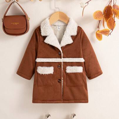 Baby Girl Lapel Button Långärmad Snygg modejacka - Kaffebrun (6-9M,9-12M,12-18M,18-24M,2-3Y)