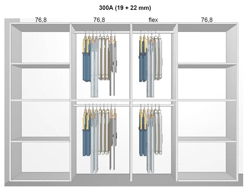 Garderobe indretning - max 300 cm Indretning A / 22mm