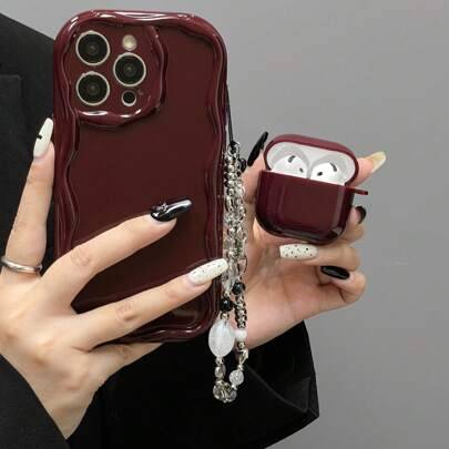 Lyxigt asymmetriskt vågigt telefonskal, 1 st. vinrött lyxigt telefonskal, 1 st. fodral för Apple hörlurar + handledsrem, kompatibelt med Apple X, XR, - Multifärgad (Multi-size)