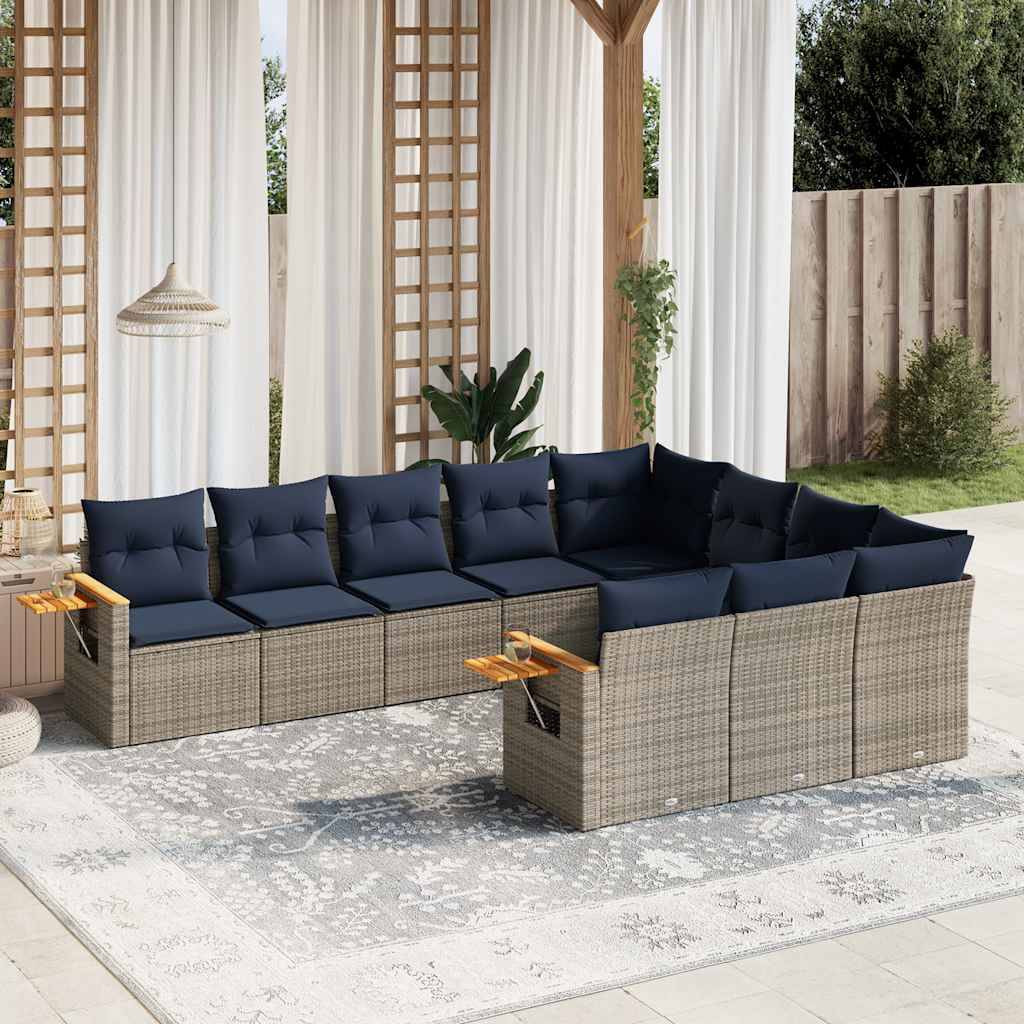 vidaXL sofasæt til haven 10 dele med hynder polyrattan grå