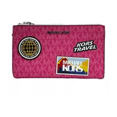 Michael Kors, Accessoarer, Dam, ONE Size, Läder, Dubbel dragkedja handledsväska plånbok med kortplatser - pink (ONE SIZE)