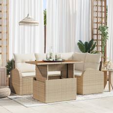 5-delad trädgårdsdining set med kuddar beige poly rotting akacia