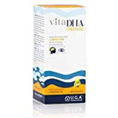 Omega-3 DHA flytande för barn och vuxna VitaDHA® orange | INGEN eftersmak | 1035 mg Omega-3 DHA och 275 mg EPA för 5ml ren fiskolja | Söt smak av apelsin och citron | 150 ml flaska (1 månad)