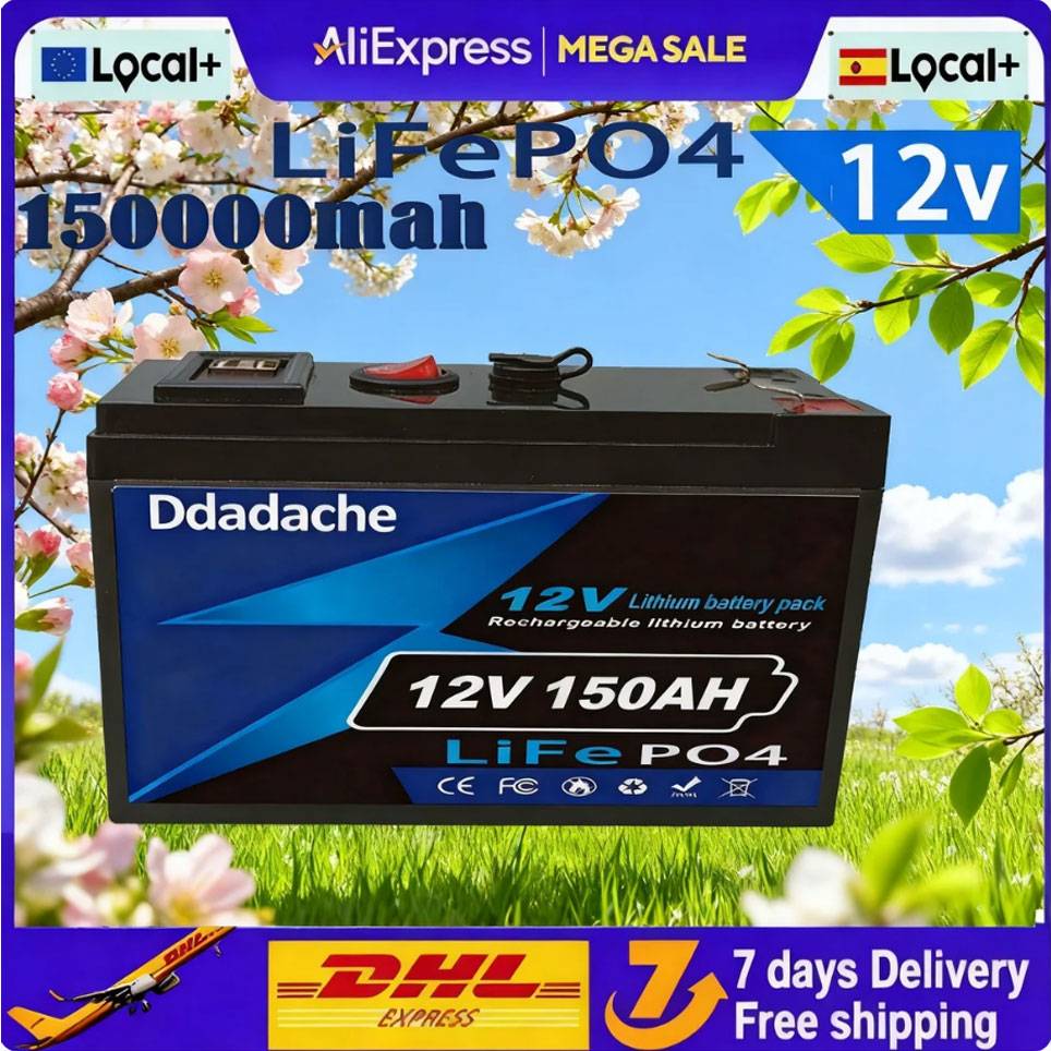 🎁12V 150Ah Lithium LiFePO4 Deep 4000 Cycles Battery Rechargeable Battery for Solar/Wind Power,Small UPS,Lighting,Power Wheels