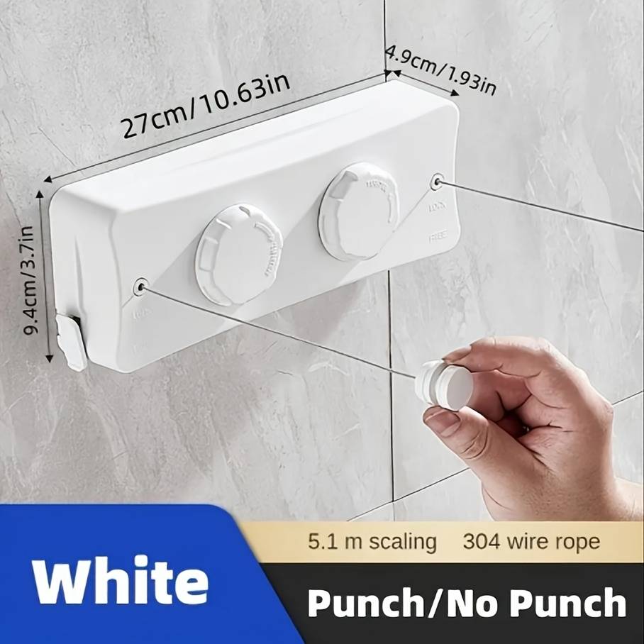 TEMU Retractable Dual-line Clothes Drying Rope - 200.79 Inches Stainless Steel Indoor Invisible Reel, Compact Drying Rack For Laundry, Towels, And Blankets - Perfect For Or , Clotheslines