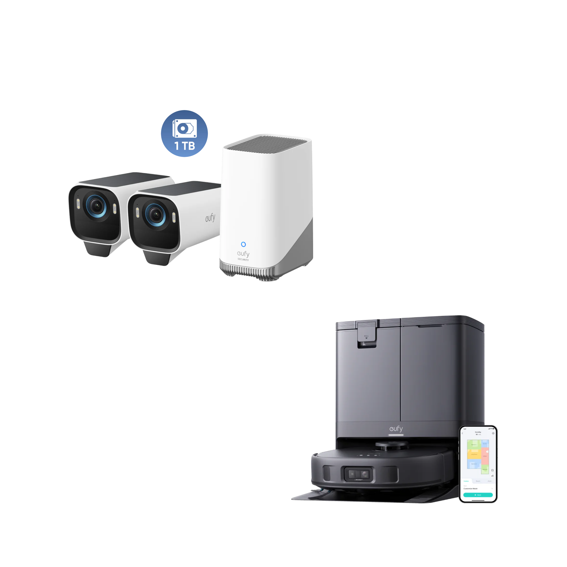 eufy X10 Pro Omni + eufyCam S3 Pro 2-Cam Set + 1 TB Hard Drive Black