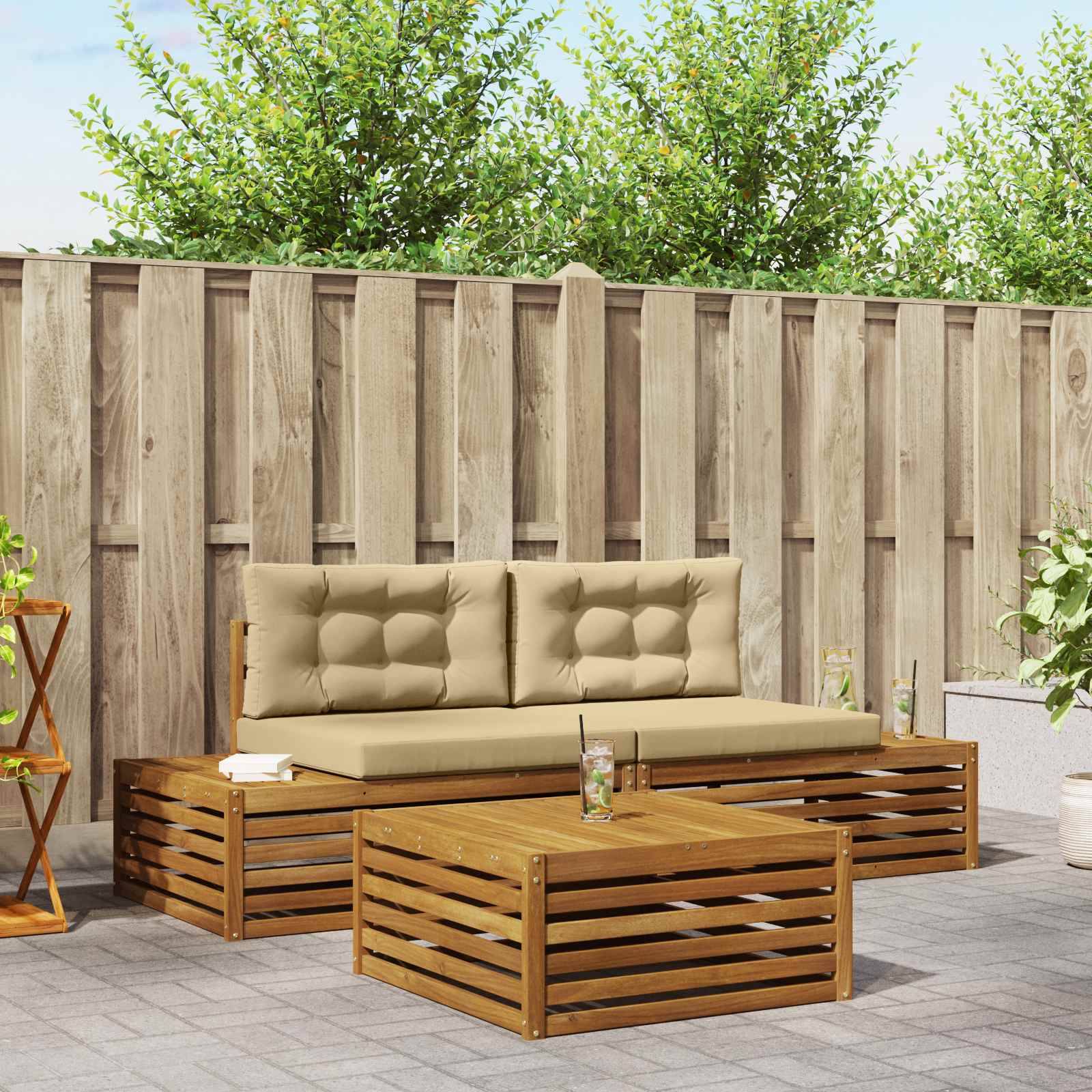 vidaXL Utomhussoffset med kudde 3 Stycke Naturlig och Beige