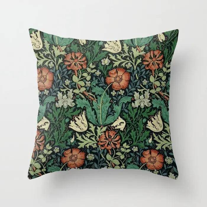 Vintage Blommigt Mönster Kuddfodral för Hem Vardagsrum Soffa Sovrum Bil Dekoration Örngott grön