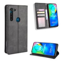 Motorola G8 Power - Vintage læder cover / pung - Sort