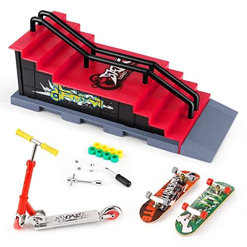 KETIEE Mini Finger Skateboard Ramp Set, Fingerboard Skateboard Skatepark däck truck Fingerboard Ramp kit fingerleksak med rampparker för barn födelsedagspresent, 1810-6F Uppgradering