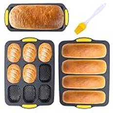 Dechoga Bröd, bakform – baguette-bakform – baguette – bakplåt, baguette med oljepensel, 3 stycken, lätt att rengöra, non-stick-beläggning, bakform, baguetteplåt (grå)