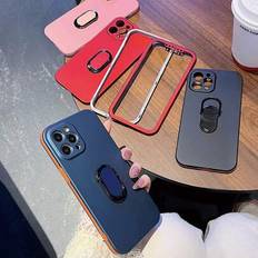 1st dubbelfärgad 360 graders skyddande telefonfodral med modepersonlighet High-End PC-platta Fingerringhållare, lämplig att ge ut som födelsedags-/sem - Rosa (Multi-size)
