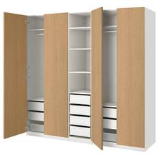 PAX / STORKLINTA garderobskombination, vit/ekmönstrad, 250x58x236 cm