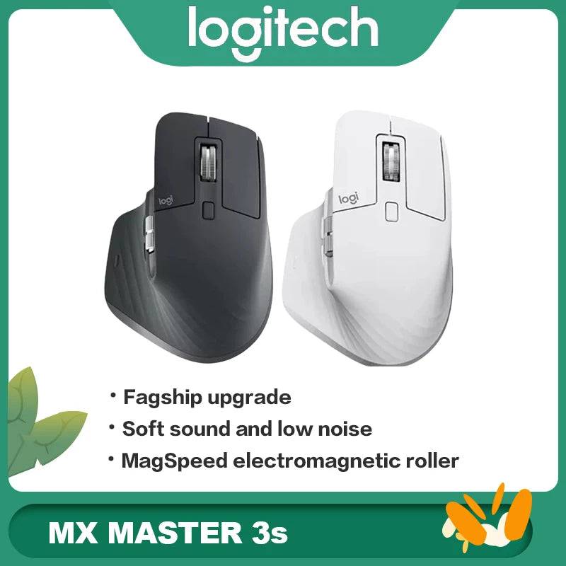 Logitech MX Master 3S Wireless Bluetooth Mouse, Master Series - Ergonomic, Silent, High-End Office Mouse in Graphite - White