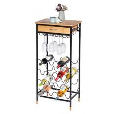 Wenko Loft vinreol m/glasholder og skuffe - Sort/bambus