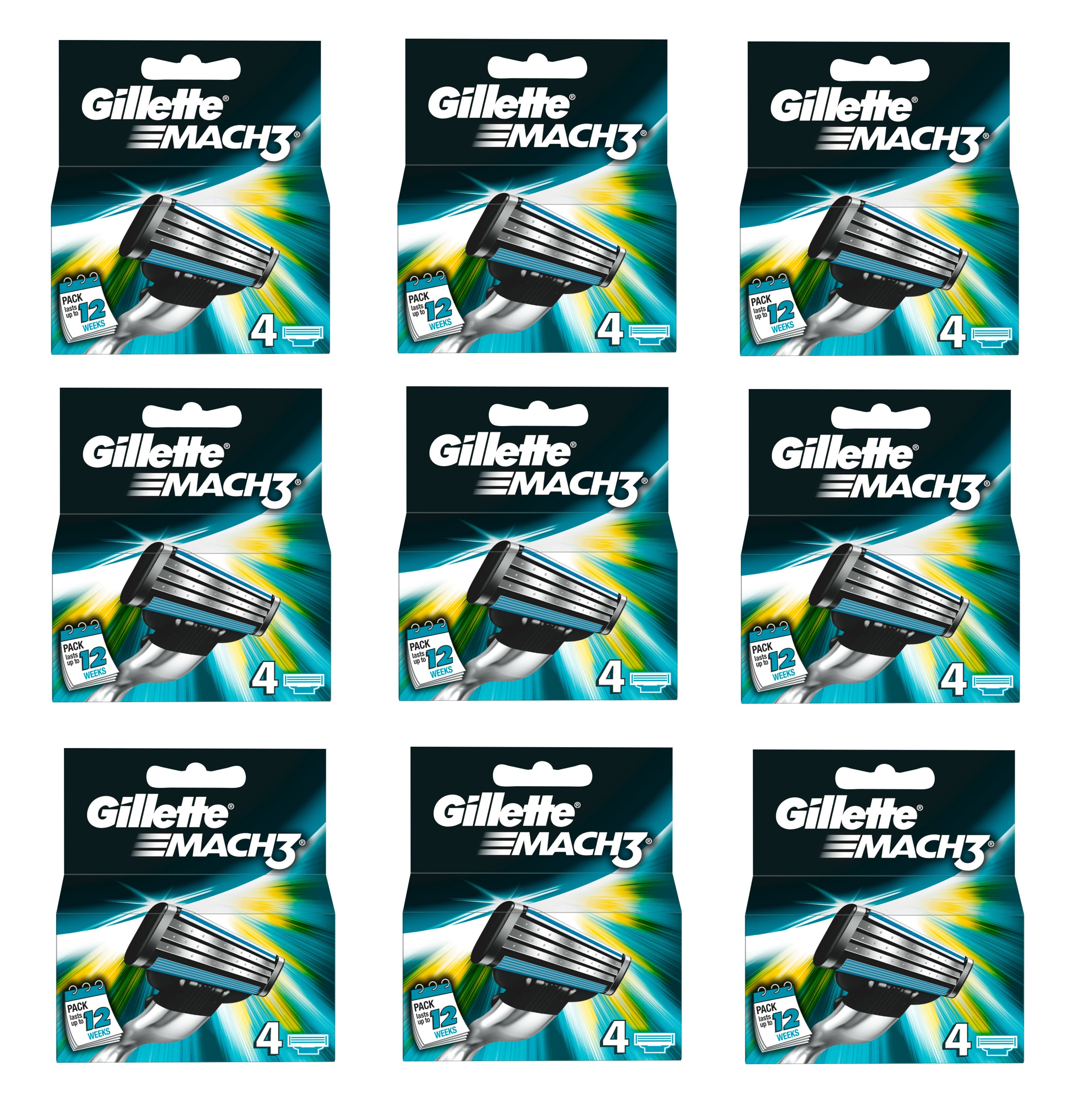 Gillette - Mach3 Blades 4-pack x 9 - Fri fragt og klar til levering - Prismatch