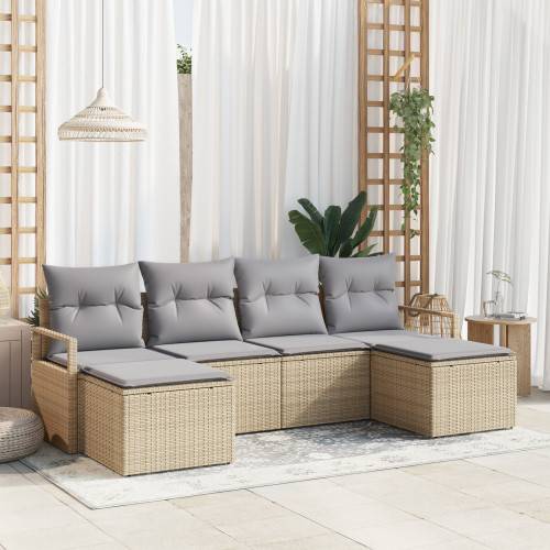 Soffset med kudde 6 pcs Beige och Ljusgrå konstrotting