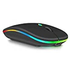 2.4GHz & Bluetooth Mouse, Rechargeable Wireless Mouse for Samsung Galaxy Tab S6 Lite Bluetooth Wireless Mouse for Laptop/PC/Mac/Computer/Tablet/Android RGB LED Onyx Black