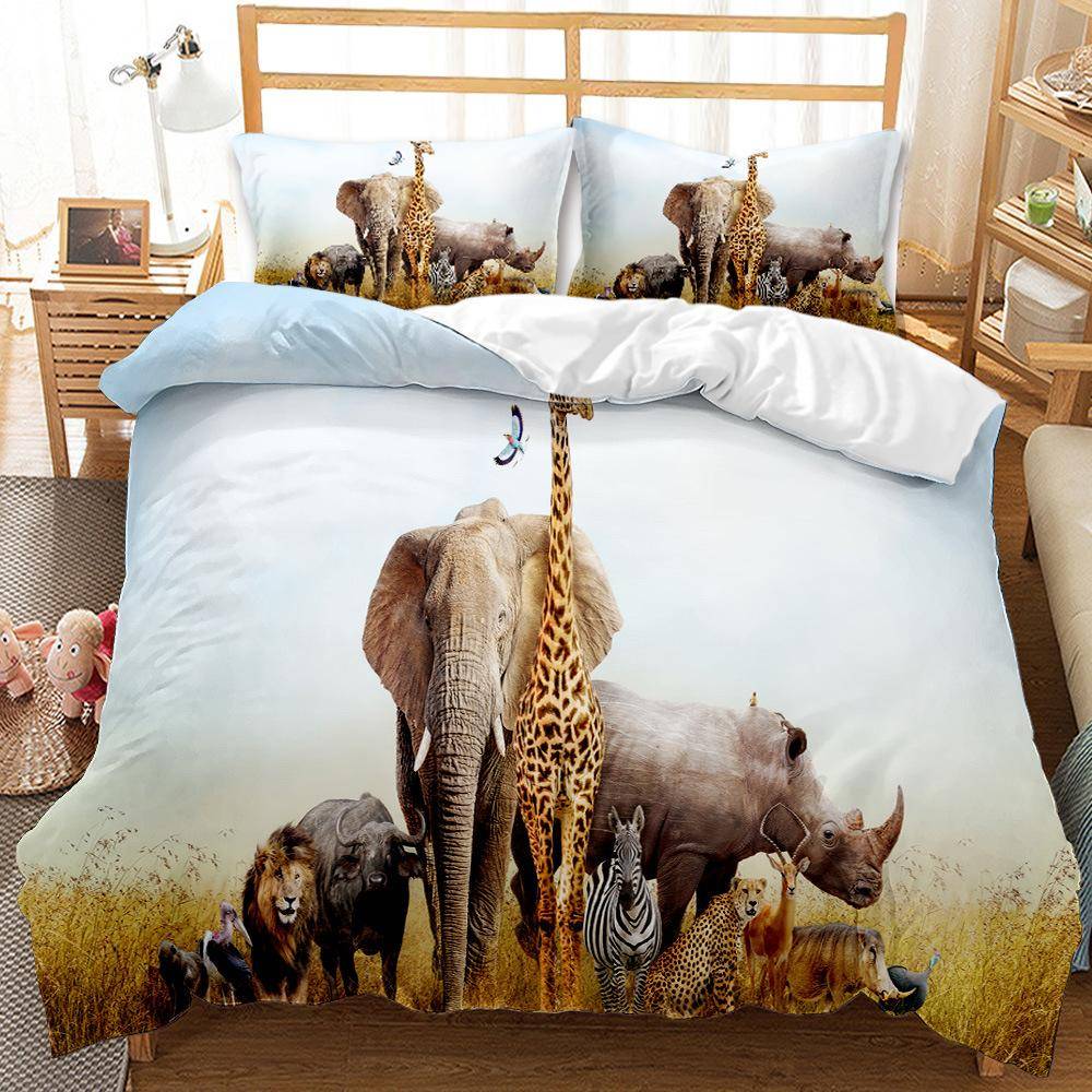 Djur Elefant Påslakanset Med Örngott King Size Vilda Djur Polyester Täcke Överdrag För Barn Pojkar Flickor Sängklädesset EU single(135x200cm)