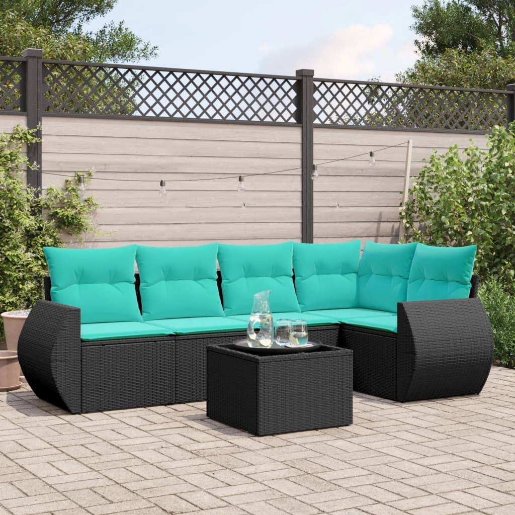 vidaXL havesofasæt med 6 hynder sort polyrattan