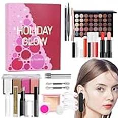 Christmas Beauty Advent Calendar 2024,24-Piece Holiday Beauty Advent Calendar - Smink & kosmetikaset till jul | 24 dagars jul-adventskalender för kvinnor, komplett kit Countdown-kalender, skönhetsbox