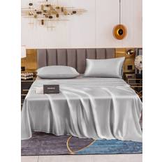 22Momme Mullbärssilke Sömlöst Platt Lakan - Silver / 1,6m Säng(260x275cm) / 3-Delars Set