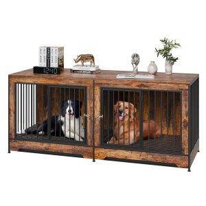 VEVOR 75  Dog Crate Furniture for 2 Dogs, Extra Large Double Dog Crate Furniture Large Breed with Divider & Double Doors