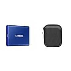 Samsung T7 Portable SSD - 1 TB - USB 3.2 Gen.2 External SSD Indigo Blue (MU-PC1T0H/WW) & Amazon Basics Hård svart bärväska för My Passport Essential-extern hårddisk