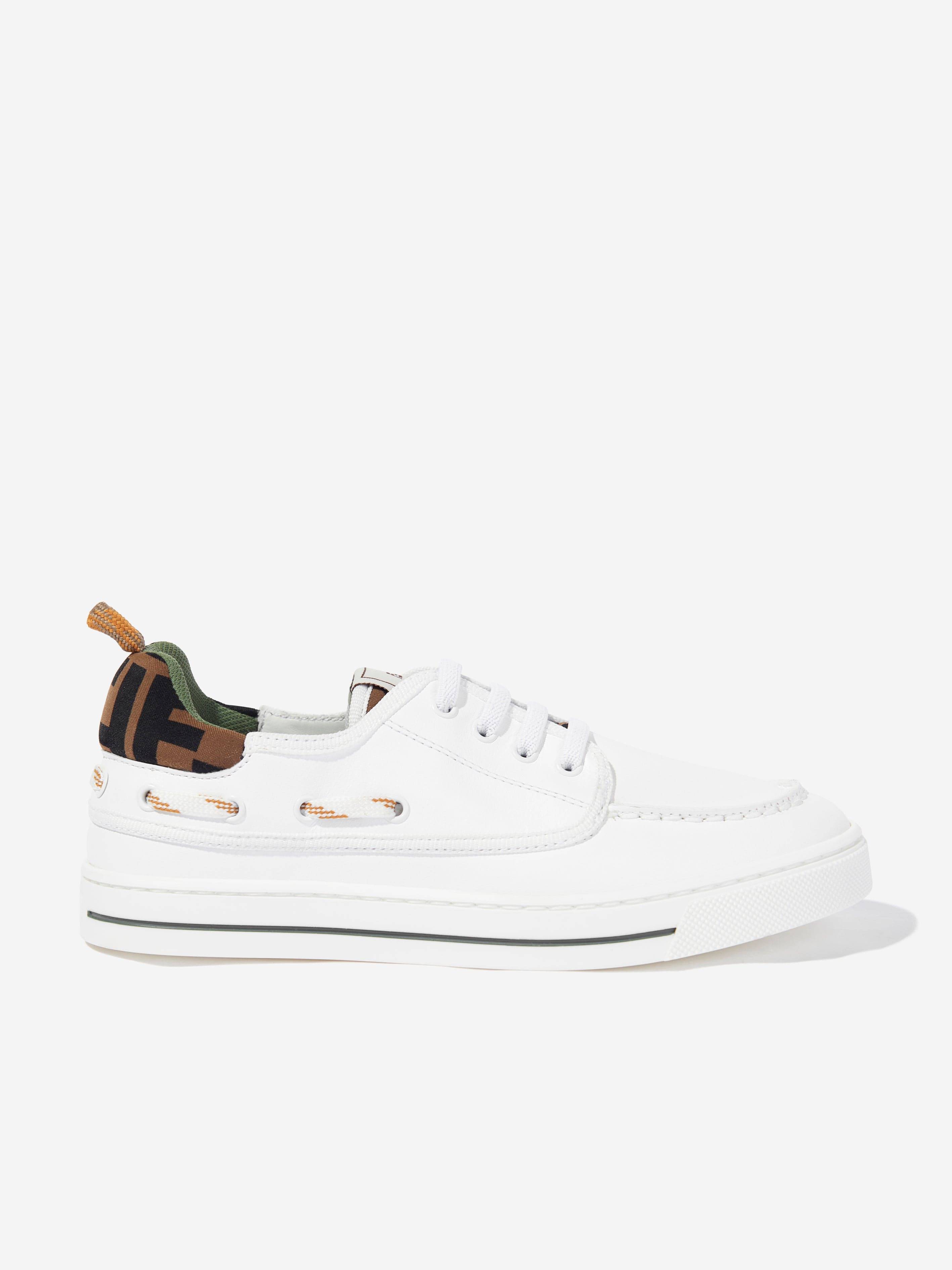 Fendi Kids Leather and Jacquard Trainers in White - White / EU 22 UK 5