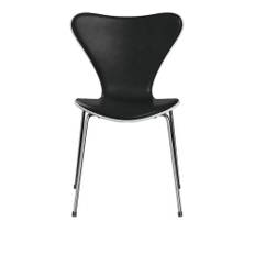 Fritz Hansen - Series 7 stol 3107 forsidepolstret læder stålstel krom Grace black/White - Spisebordsstole - Arne Jacobsen - Sort - Læder/Metal/Træ