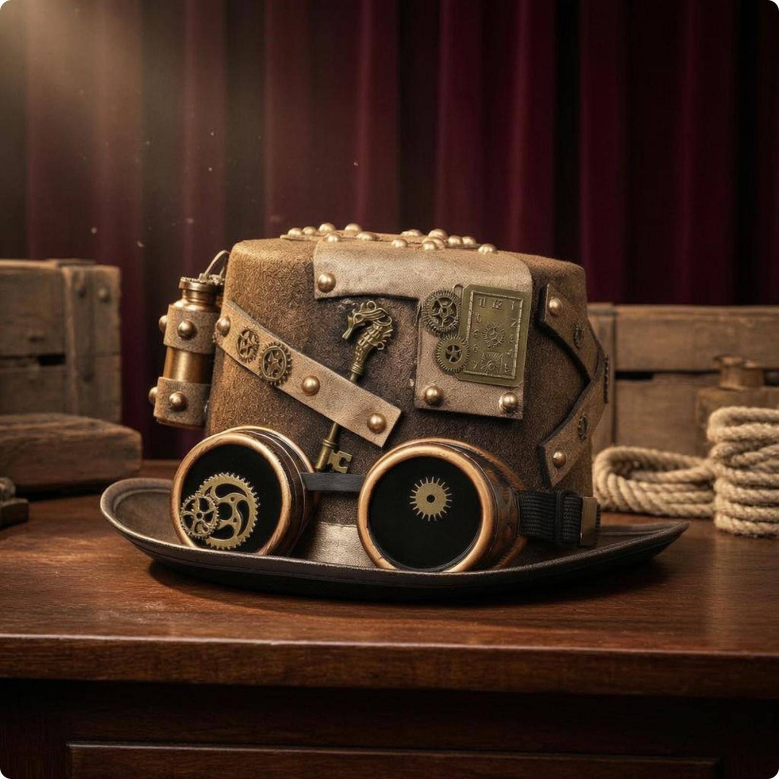 Steampunk Cylinderhatt Vintage Industriell med Glasögon Bronsfärgad 5859cm 60-61cm