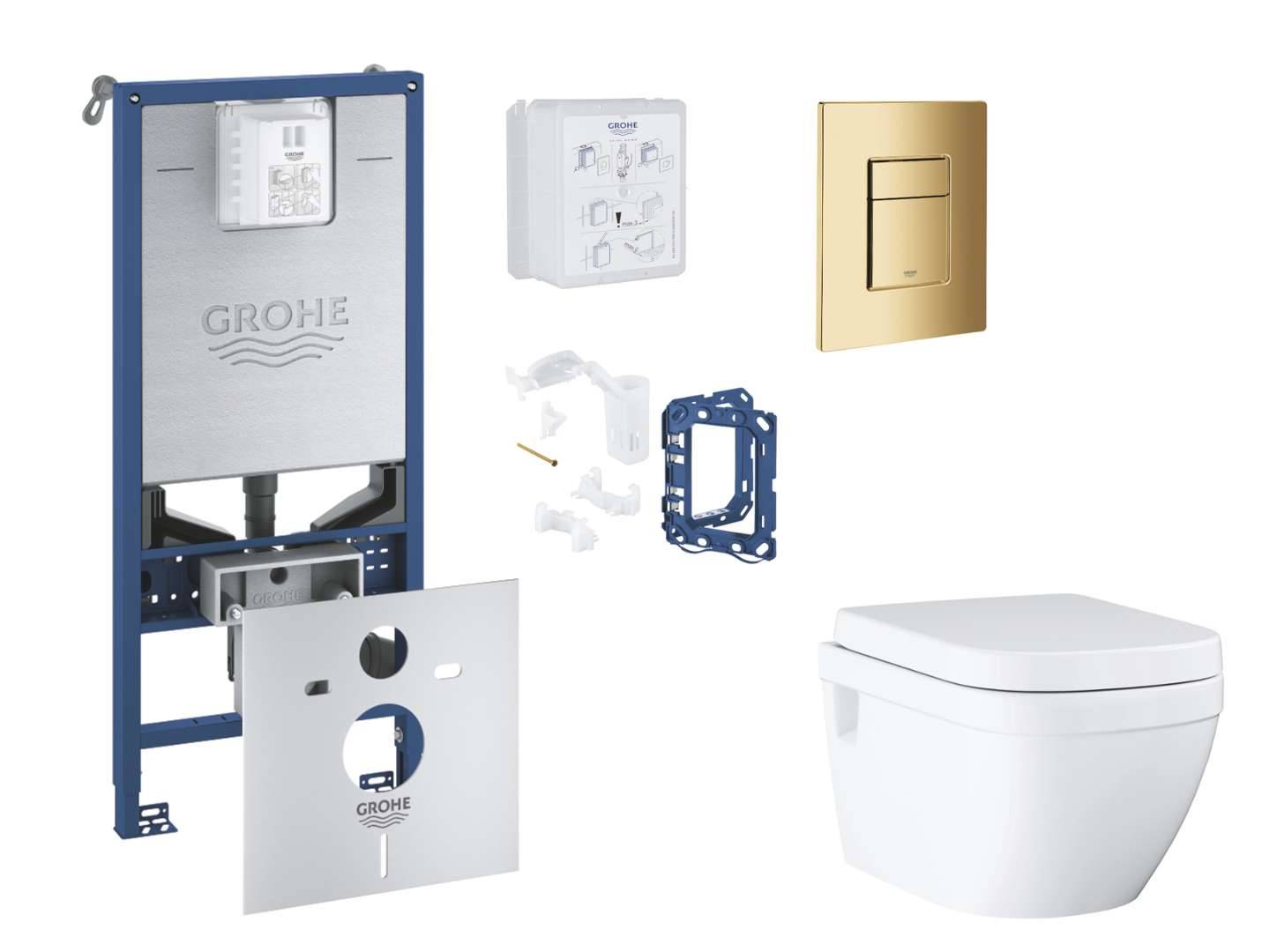 Grohe Rapid SLX - Set med skottinstallation, toalett, SoftClose-sits, Skate Cosmopolitan-knapp och sats för tablettinsats, Cool Sunrise SANI11BB4148