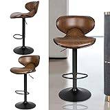 TUITUI 2-pack Höga köksavföringar i syntetiskt läder, Retro kök med ryggstöd och stödstöd, pall Bar justerbar i höjd, Rotation 360°, Retro brun, 45×45×83 cm