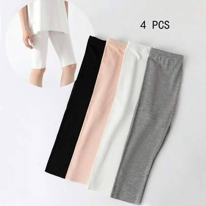 4/2/1 par flickleggings, barnens baslagerbyxor, småbarn, vår/sommar, lätta, bermudaleggings, vertikala ränder, vit, grå, svart, rosa, enfärgad, avslap - Multifärgad (4-7Y,8-11Y,11-14Y,1-3Y)