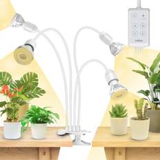 SANSI LED Växtlampa för Inomhusväxter, 40W fullspektrum 4-Svanhals Plantljus med Timer 4/8/12 timmar, 600W Motsvarande Odlingslampa med 4 E27-Lampor, Vit