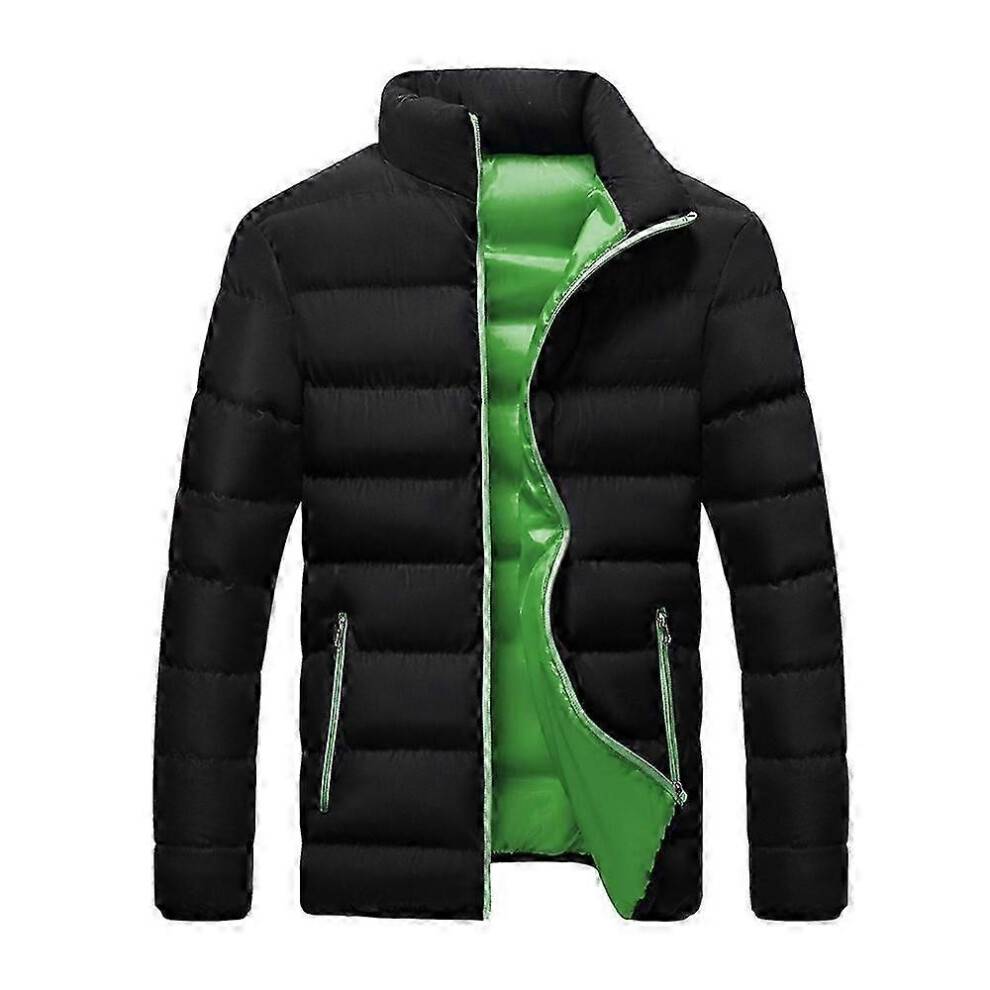 (2XL, Black Green) Men's Fiber Down Padded Full Zip Short Coat Windproof Winter Puffer Jackets