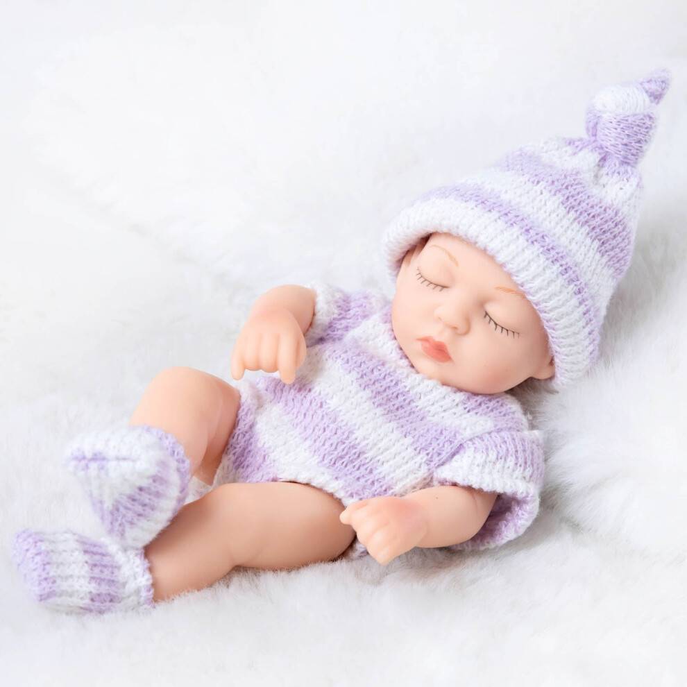 Reborn Baby Doll 18cm med sut og hagesmæk, realistisk vinyl, blødt gummi, justerbare lemmer, livagtig gave til nyfødte