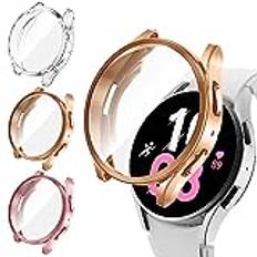 [3-pack] Kamita-fodral kompatibelt med Samsung Galaxy Watch 6 44 mm skärmskydd, ultratunn HD klar mjuk TPU heltäckande skyddande stötfångare stötsäker för Galaxy Watch 6 (transparent + roséguld +