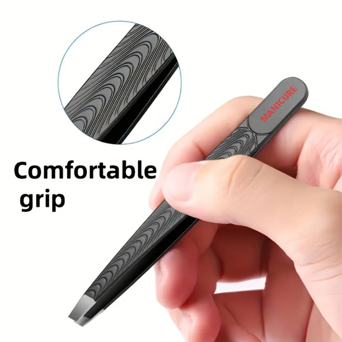 Stainless Steel Black Eyebrow Tweezer with Slant and Flat Point Beauty Tools for Eyebrows & Ingrown Hair Removal