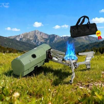 2670W hopfällbara bärbara utomhuskokkärl, flerfärgade alternativ, lämpliga för camping och picknick, kan användas som gasspis, campingkokkärl, te-/kaf - Multifärgad (Kaki,Vit,grön,Vindskydd (tillbehör))
