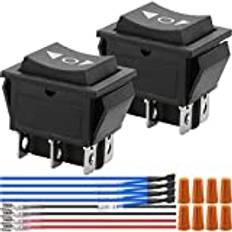 Xiatiaosann Vippströmbrytare 12 V vippströmbrytare på/av-en 6-stifts momentan polaritet omvänd omkopplare DPDT 6 terminaler 10 A motorstyrning AC 110 V–220 V DPDT bil båt vippknapp med kabel, 2 stycken